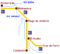 Mapa del Camino de Santiago por el Bierzo. 